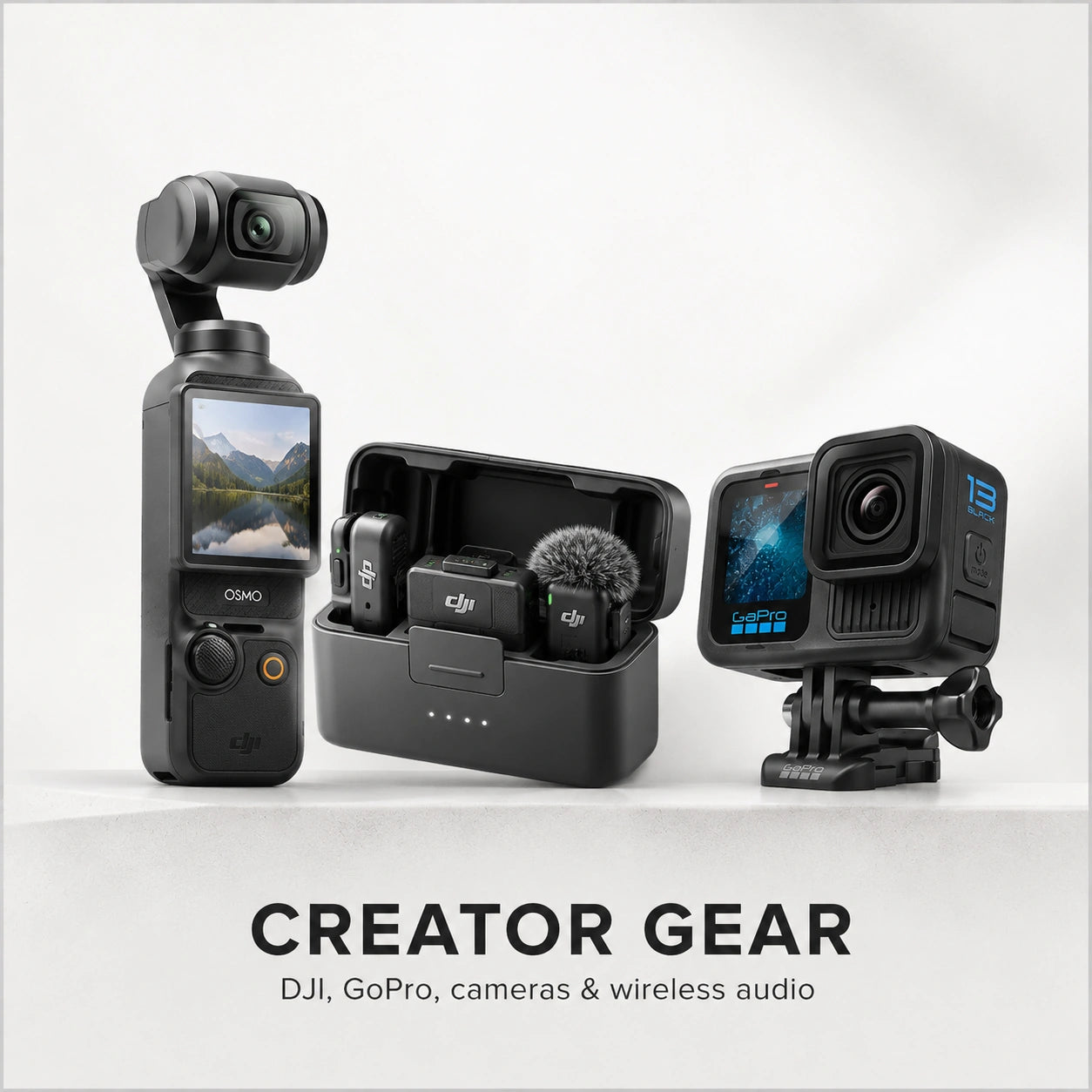 Creator gear NZ with DJI, GoPro, cameras and wireless audio products at Gadgets Online NZ