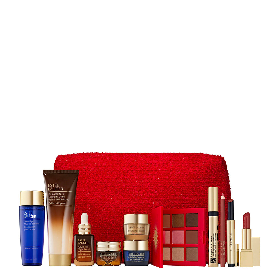 Estée Lauder Blockbuster 2026 — 11 beauty products and red beauty case