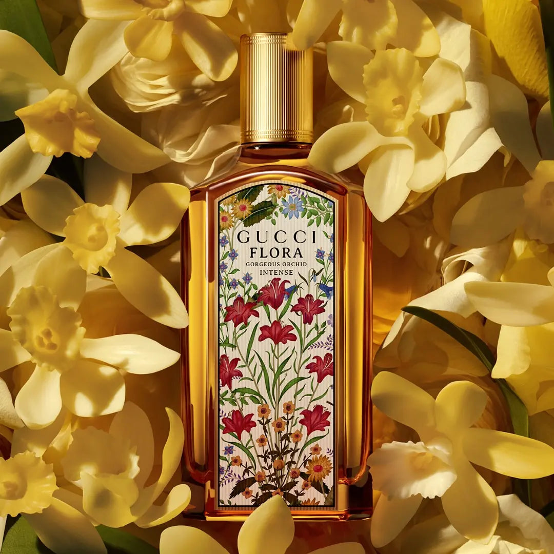 Gucci Flora Gorgeous Orchid EDP Intense — official golden floral campaign