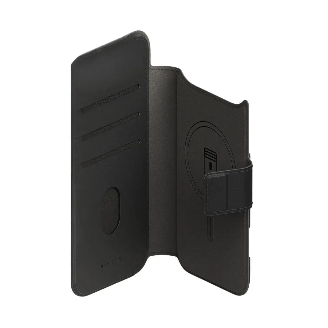 iPhone 17 air Black phone case with a 360-degree rotation feature on a white background