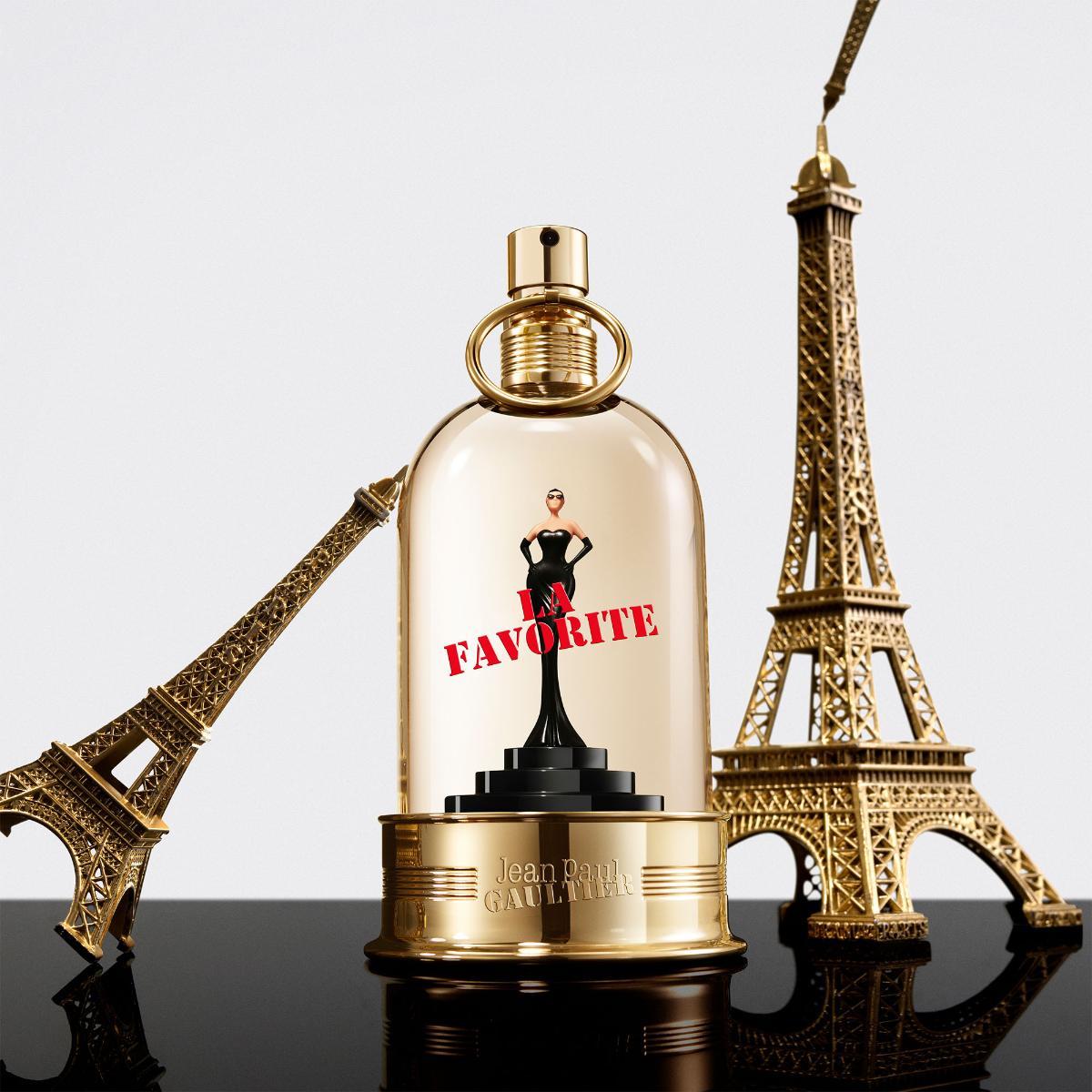 Jean Paul Gaultier La Favorite bottle in Eiffel Tower campaign setting