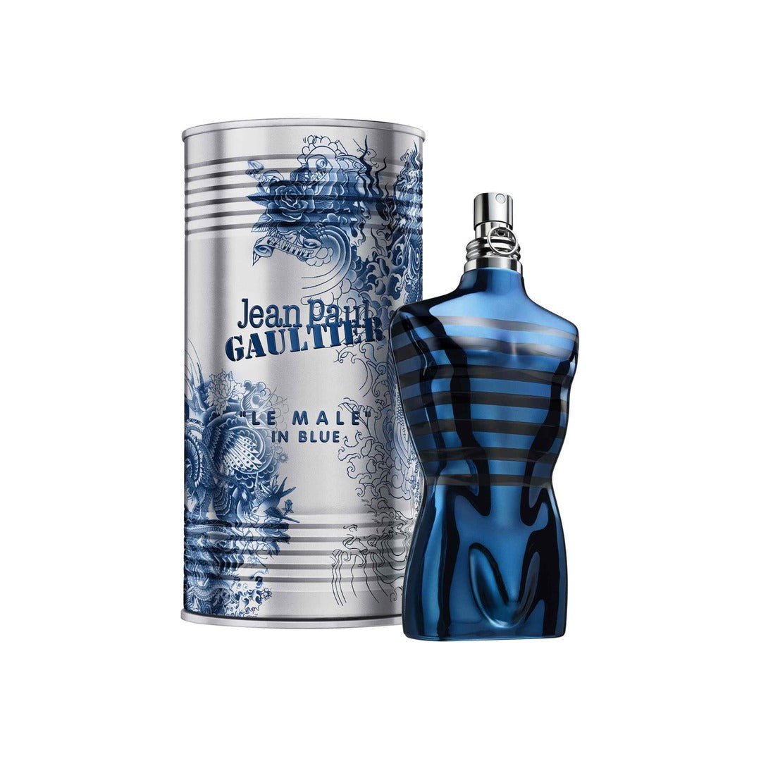 Jean Paul Gaultier Le Male In Blue EDP 75ml bottle and presentation tin