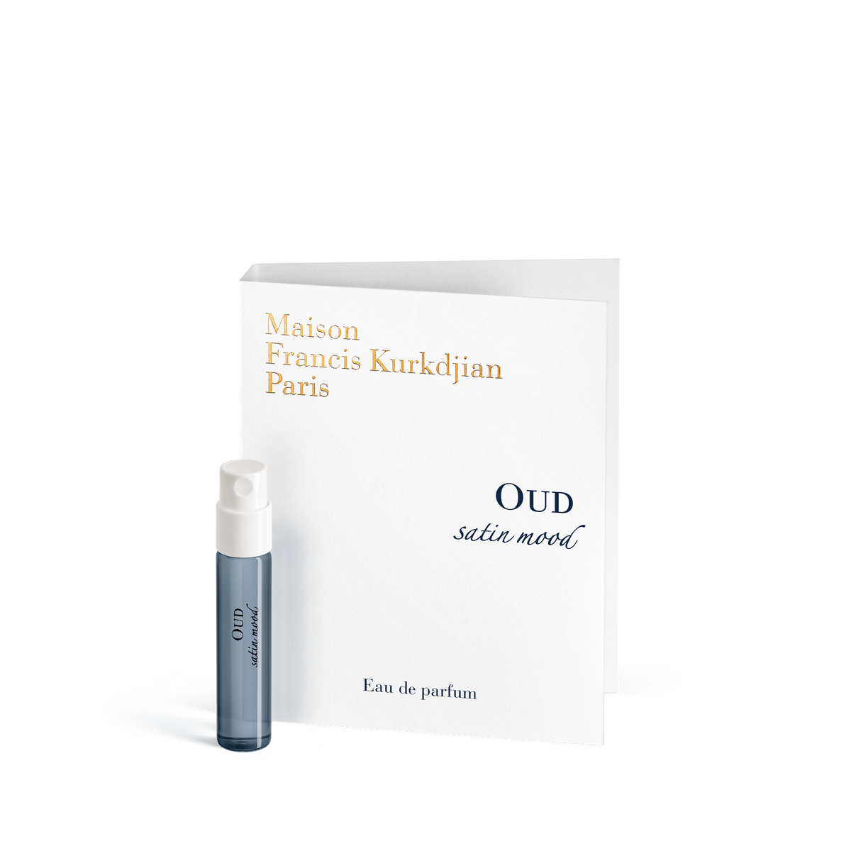 Maison Francis Kurkdjian Oud Satin Mood EDP 2ml Sample Vial with branded sample card