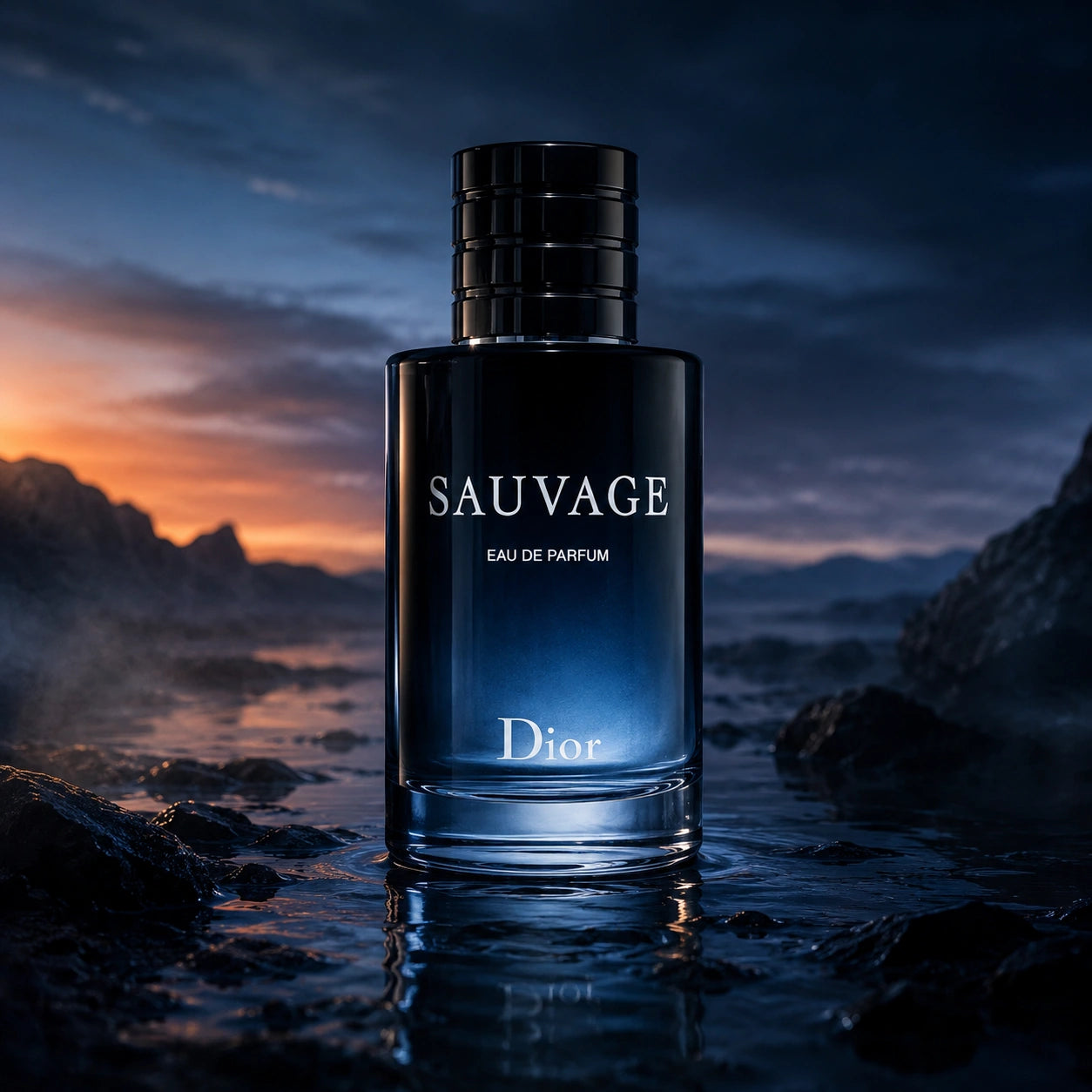 Christian Dior Sauvage Eau de Parfum for men bottle in a twilight luxury setting at Gadgets Online NZ