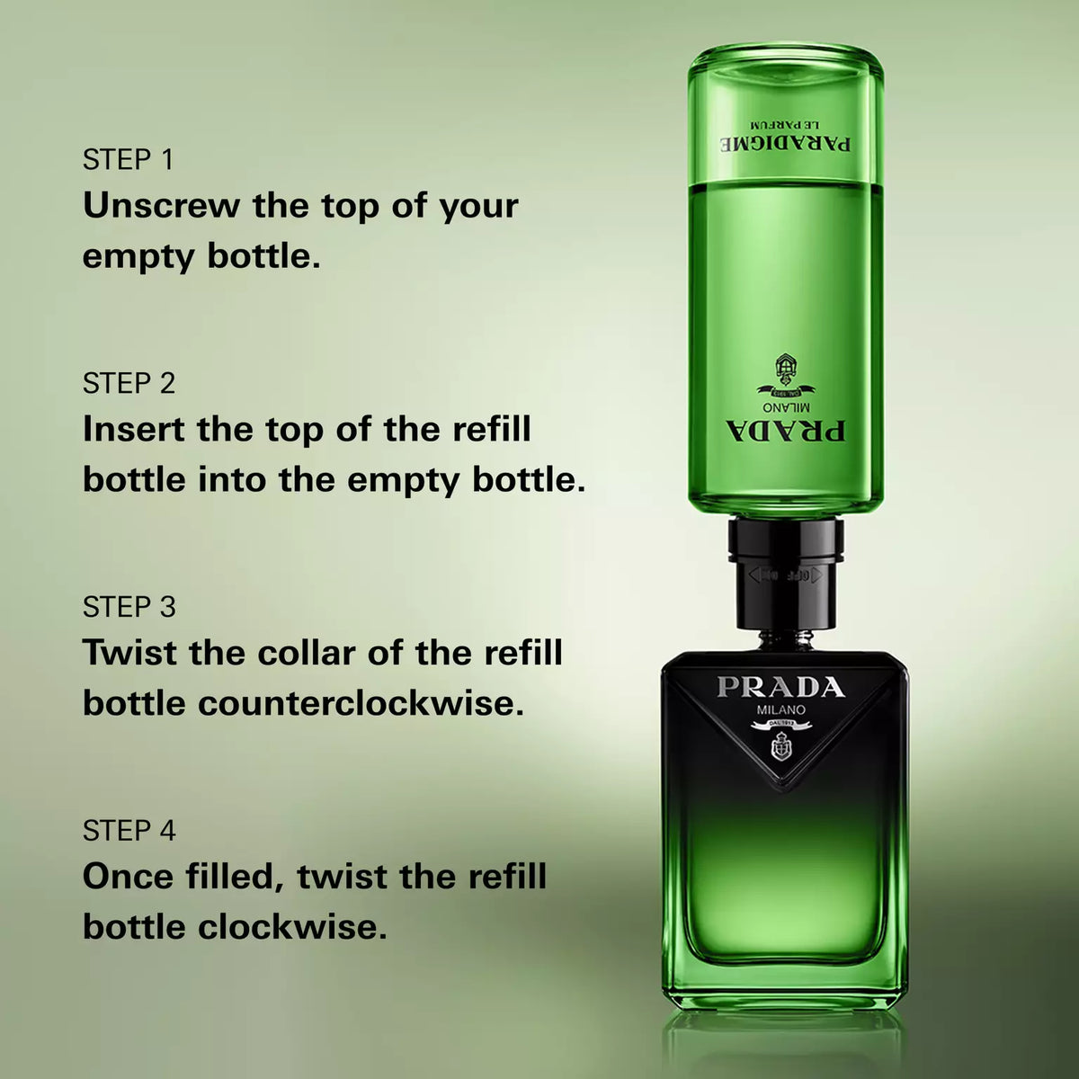 Official Prada Paradigme Le Parfum bottle refill guide — refill sold separately