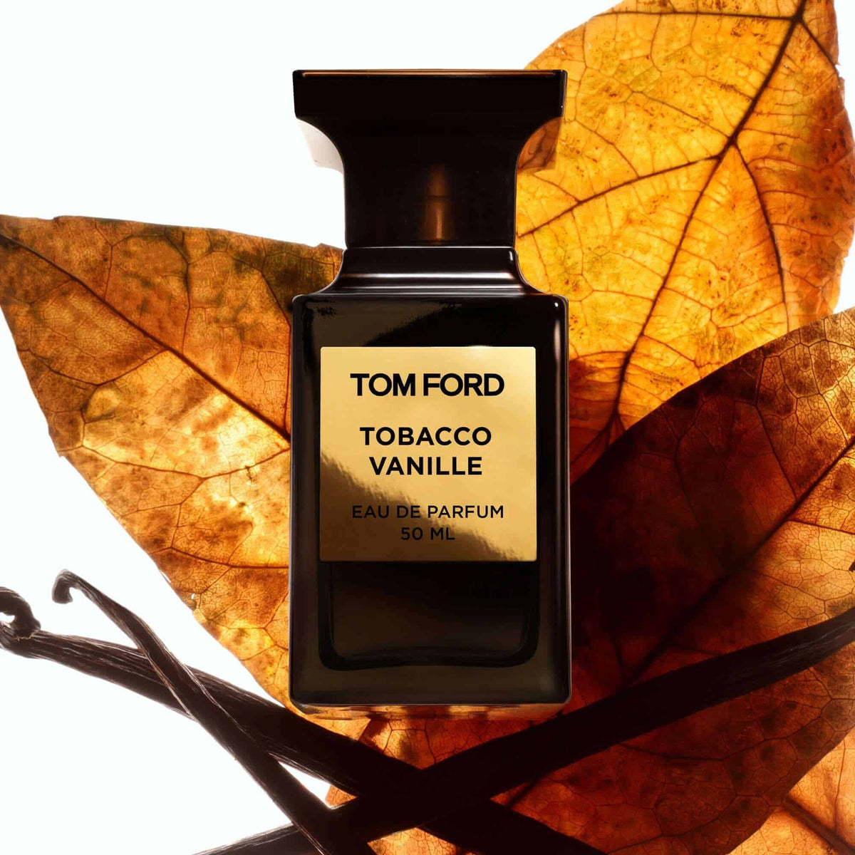 Tom Ford Tobacco Vanille 50ml bottle with tobacco leaf and vanilla styling