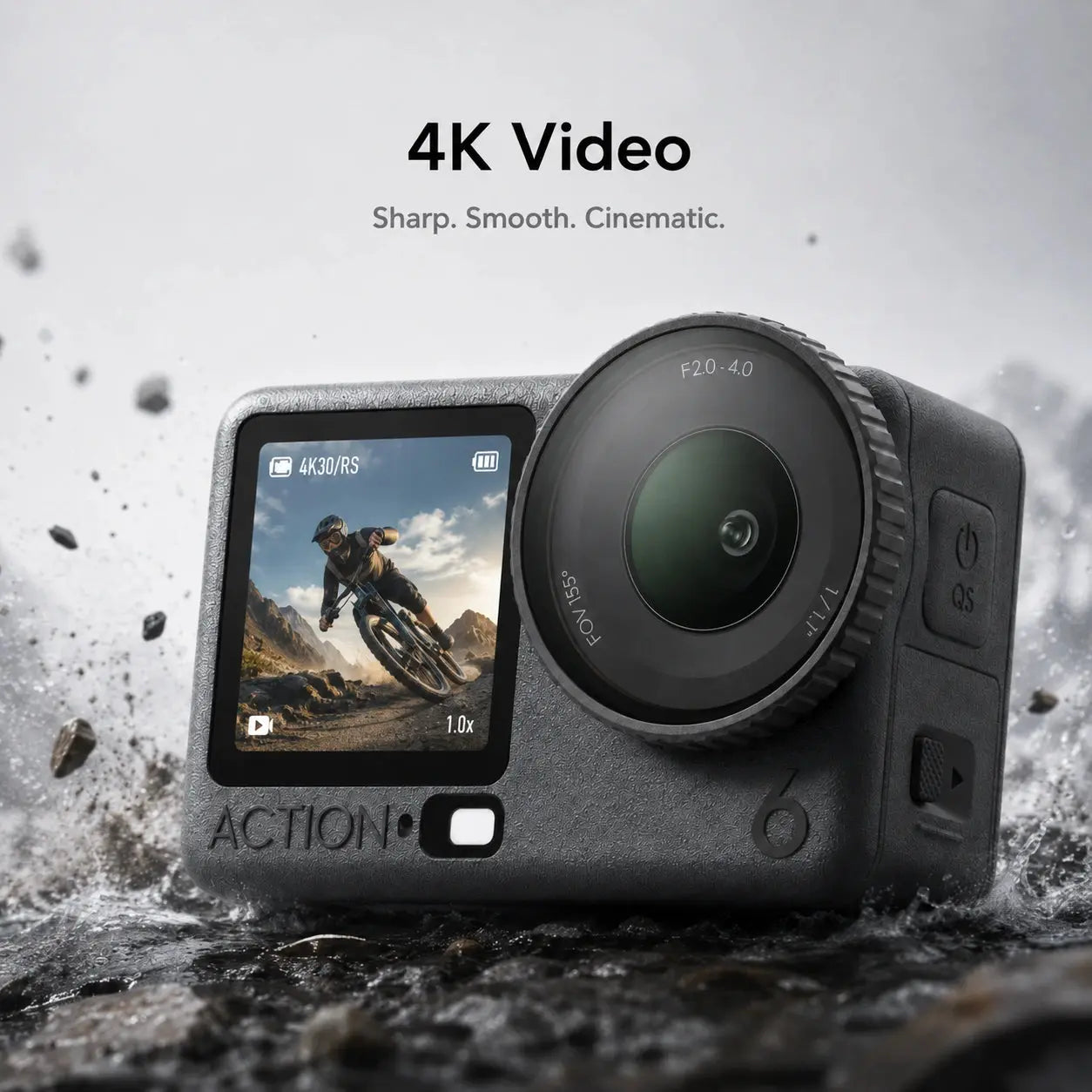 Action camera with 4K video capabilities on a rugged background at Gadgets online NZ LTD