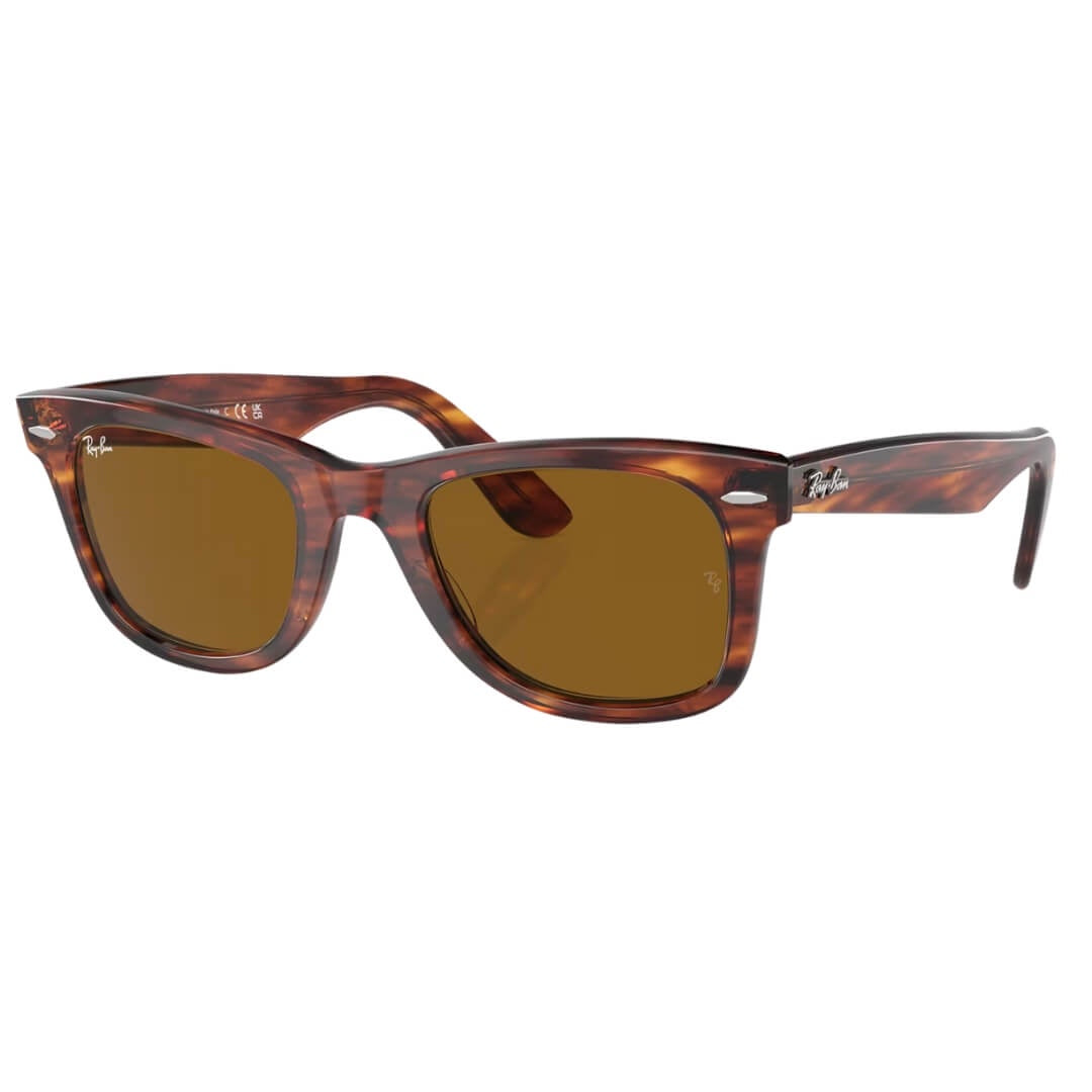 Ray-Ban Wayfarer RB2140 954 Sunglasses - Striped Havana Frame, Brown Lens Front Side View