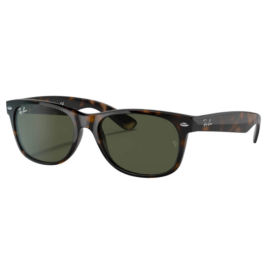 Ray-Ban New Wayfarer RB2132F 902L Sunglasses - Tortoise Frame, Green Classic G-15 Lens Front Close View
