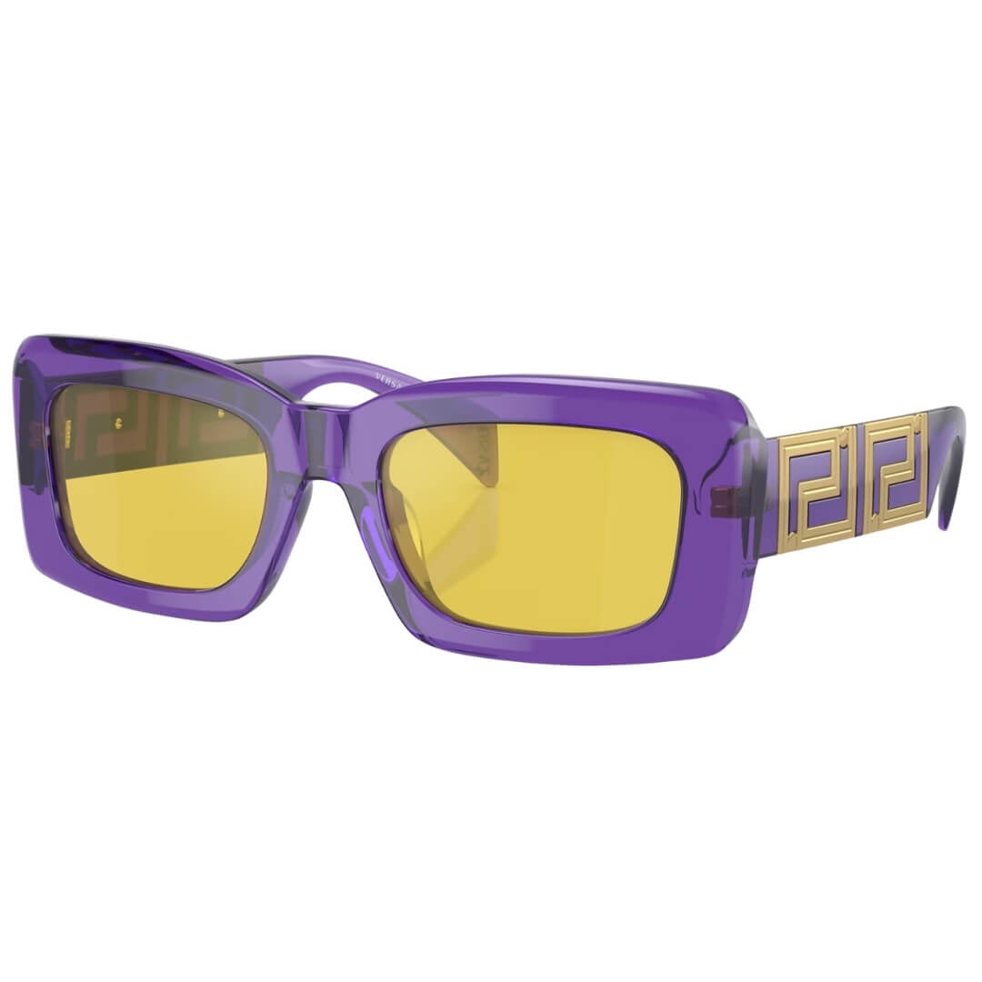Versace VE4444U 5408V9 - Transparent Violet Frame with Yellow Mirror Lens Front Side View
