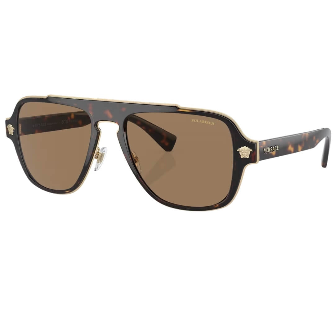 Versace VE2199 1252LA - Havana Frame with Orange Polarized Lens Front Right View