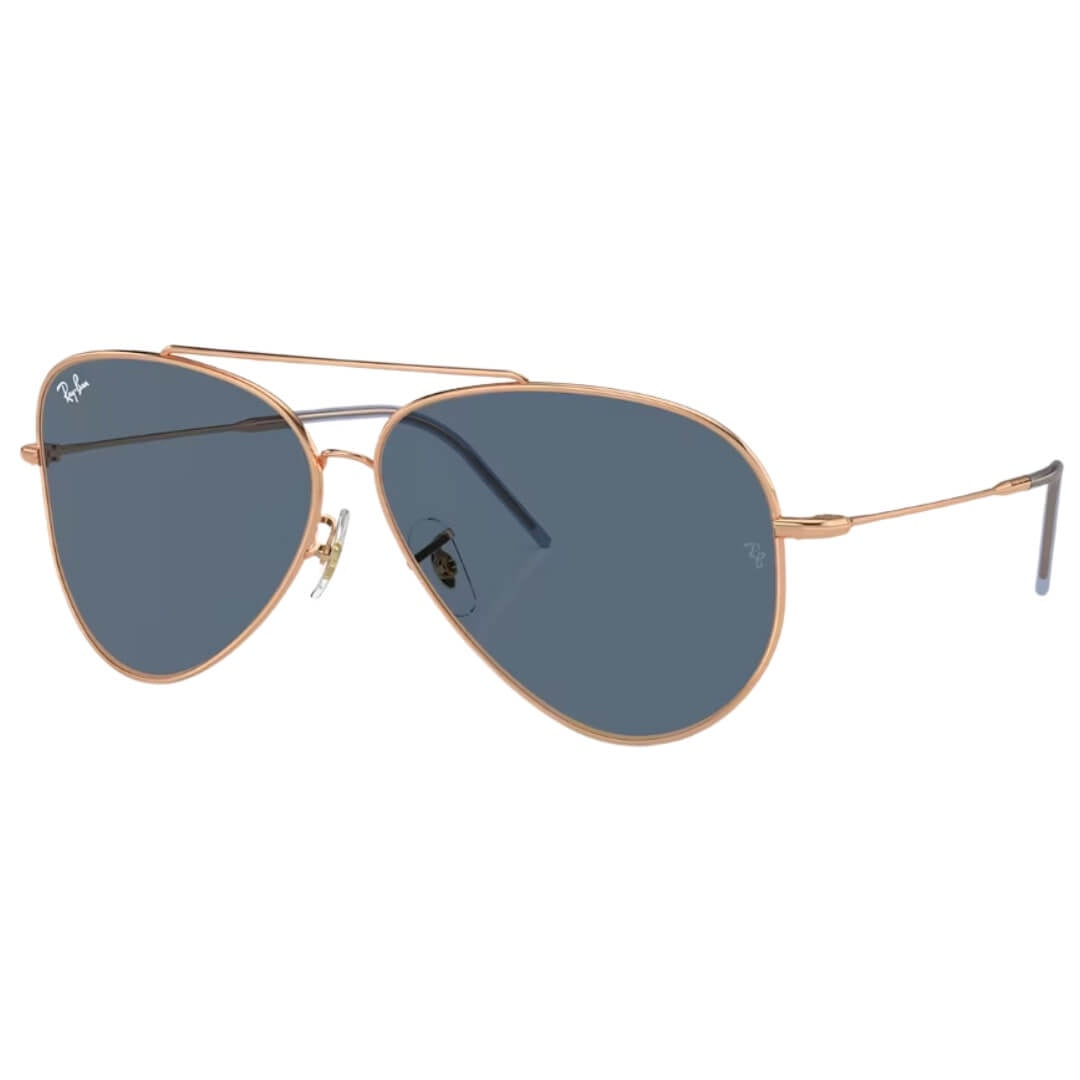 Ray-Ban Aviator Reverse RBR0101S 92023A - Rose Gold Frame with Blue Lens Front Right View
