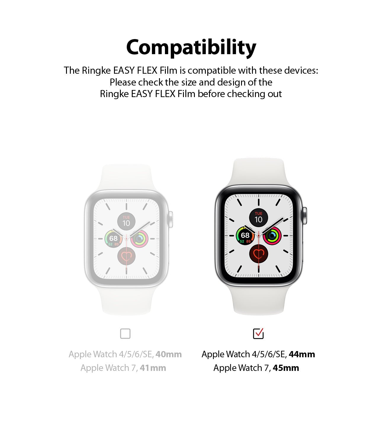 Compatible with Apple Watch Series 4, 5, 6, and SE (44mm), as well as Series 7, 8, and 9 (45mm).