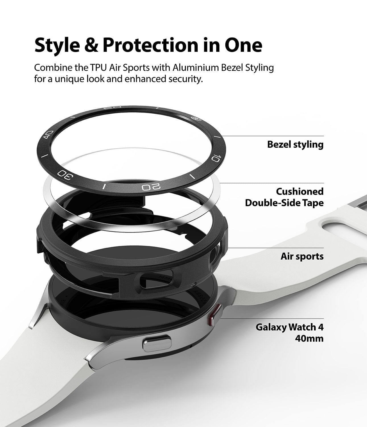Enhance your Galaxy Watch 4's protection with a lightweight TPU case and premium aluminum bezel ring