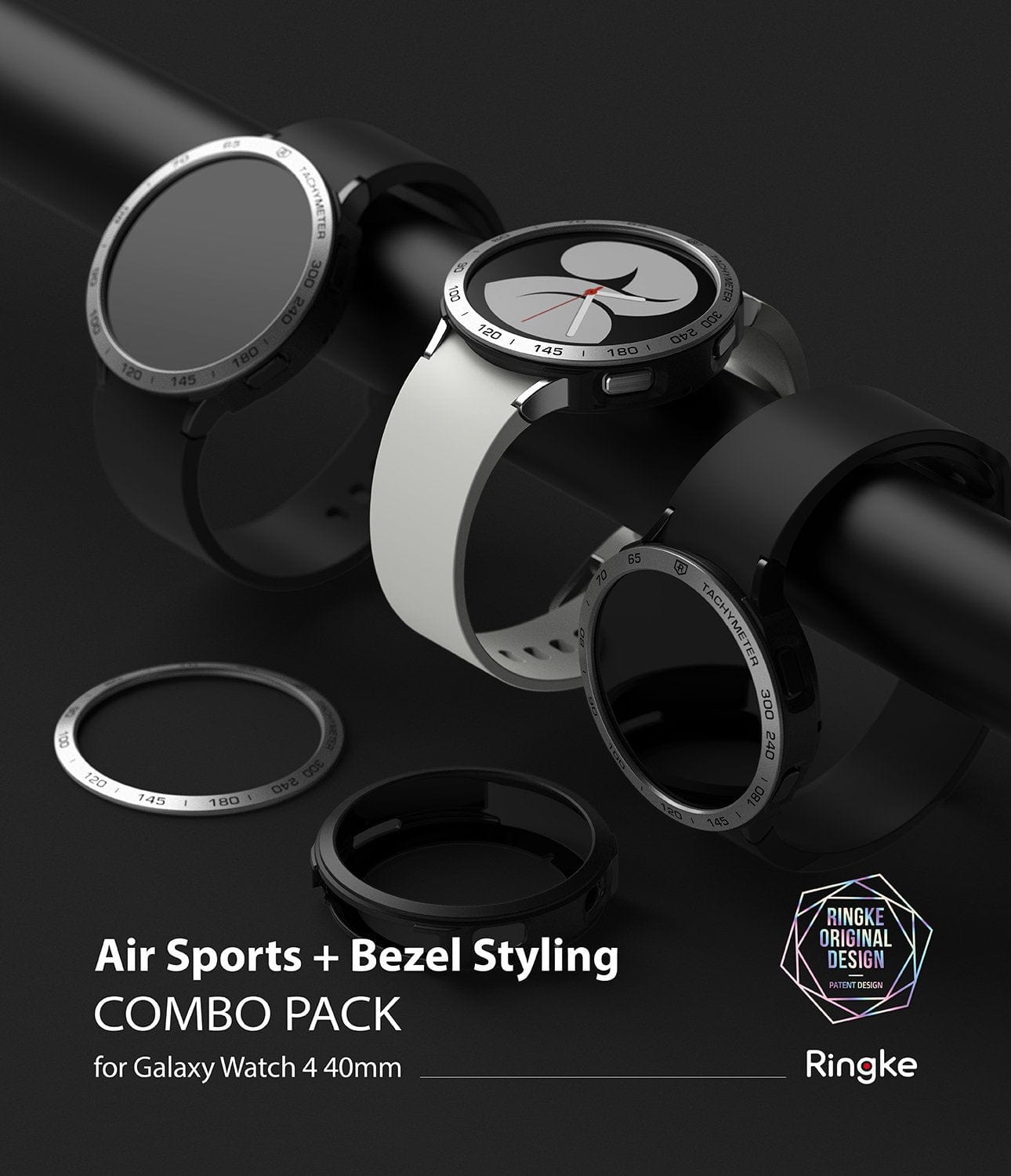 Galaxy Watch 4 40mm Air Sports Black + Silver Bezel Styling By Ringke
