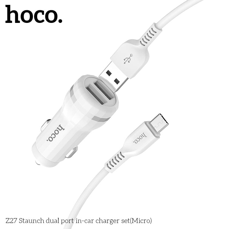 HOCO Z27 Staunch dual port in-car charger With Micro USB Cable White