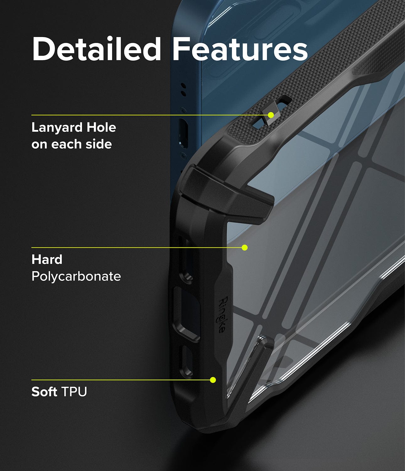 Hard PU and Soft TPU material with Lanyard Hole on each side