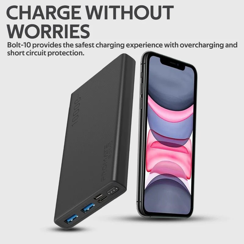 Promate 10000mAh Smart Charging Power Bank with Dual USB Output Black