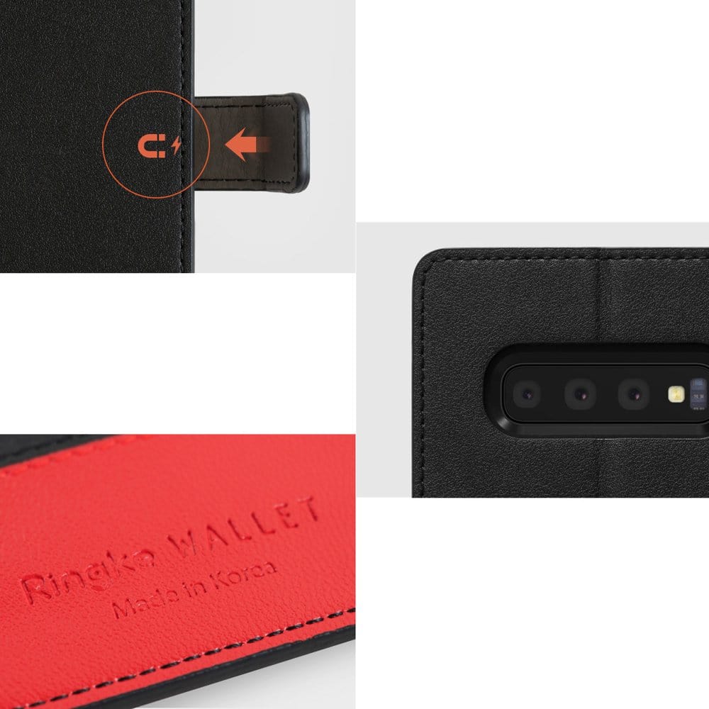 Samsung Galaxy S10 Wallet Leather Black/Red Case By Ringke