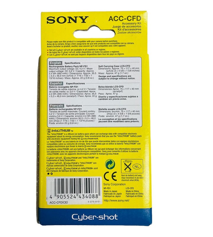 Sony ACC-CFD Accessory Kit (Sony NP-FD1 Battery + Sony Cybershot Case)