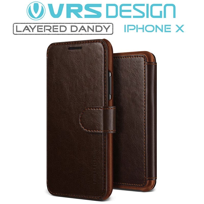 VRS Design iPhone X / XS Layered Dandy Wallet Case Brown