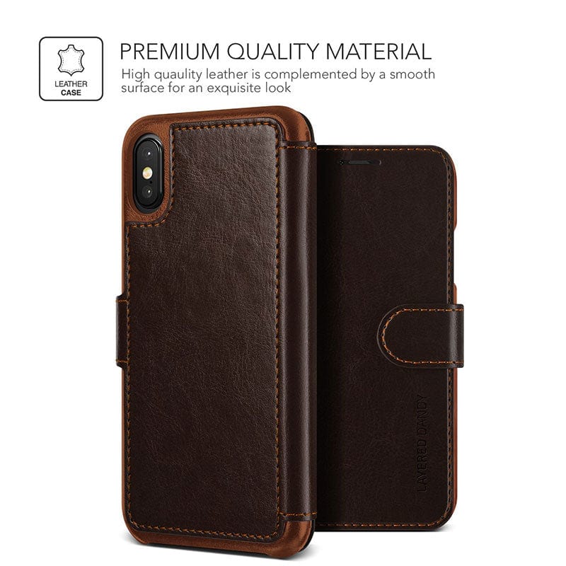 VRS Design iPhone X / XS Layered Dandy Wallet Case Brown