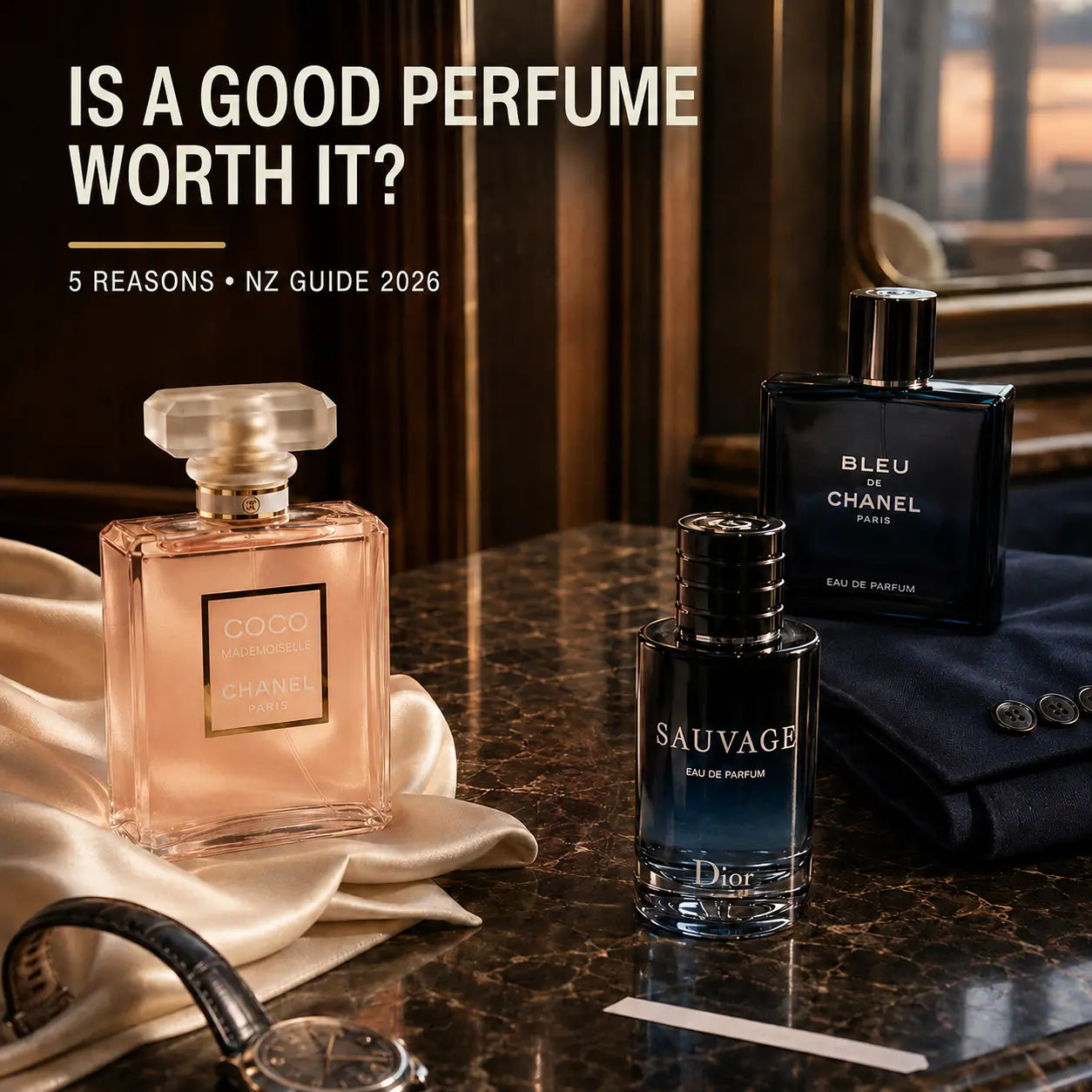 Is expensive perfume worth it NZ guide featuring Chanel Coco Mademoiselle, Bleu de Chanel and Dior Sauvage