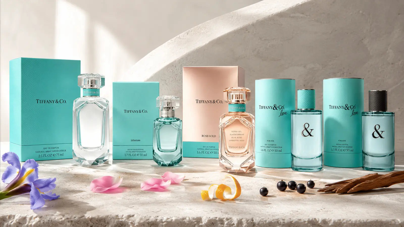 Tiffany & Co. perfume range in an editorial fragrance display
