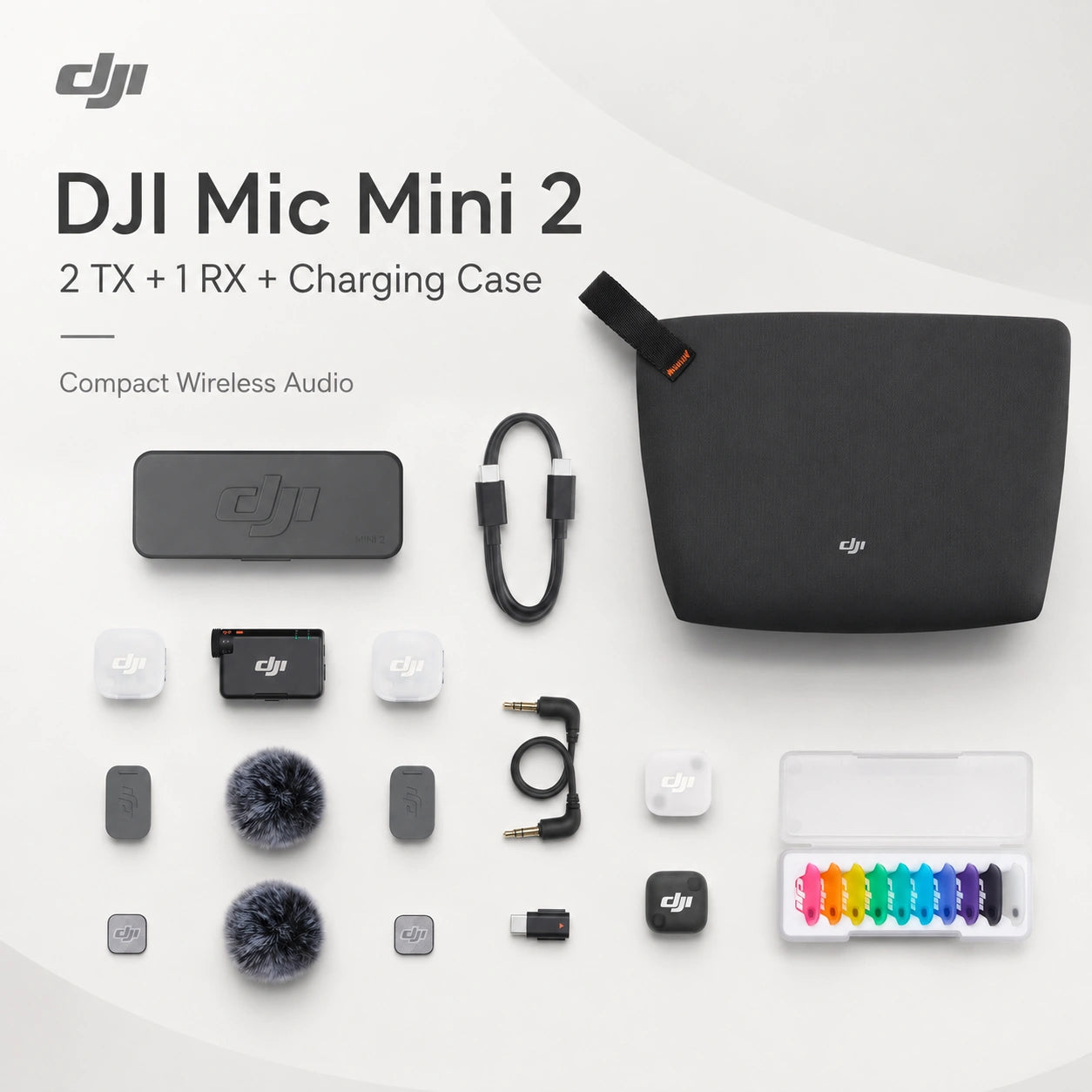 DJI Mic Mini 2 2 TX 1 RX Charging Case compact wireless audio kit at Gadgets Online NZ