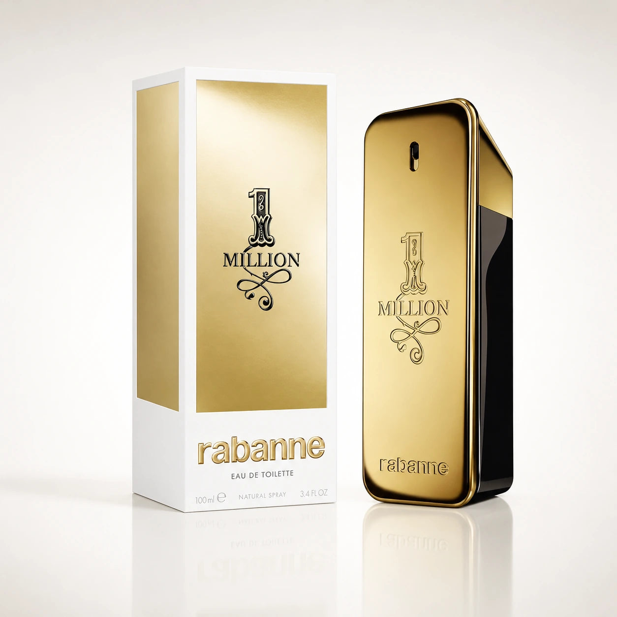 Rabanne 1 Million perfume bottle and packaging on a white background