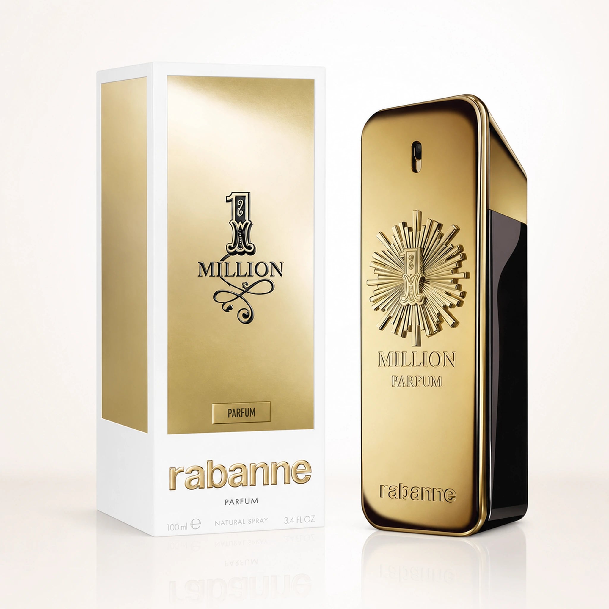 Rabanne 1 Million perfume bottle and packaging on a white background