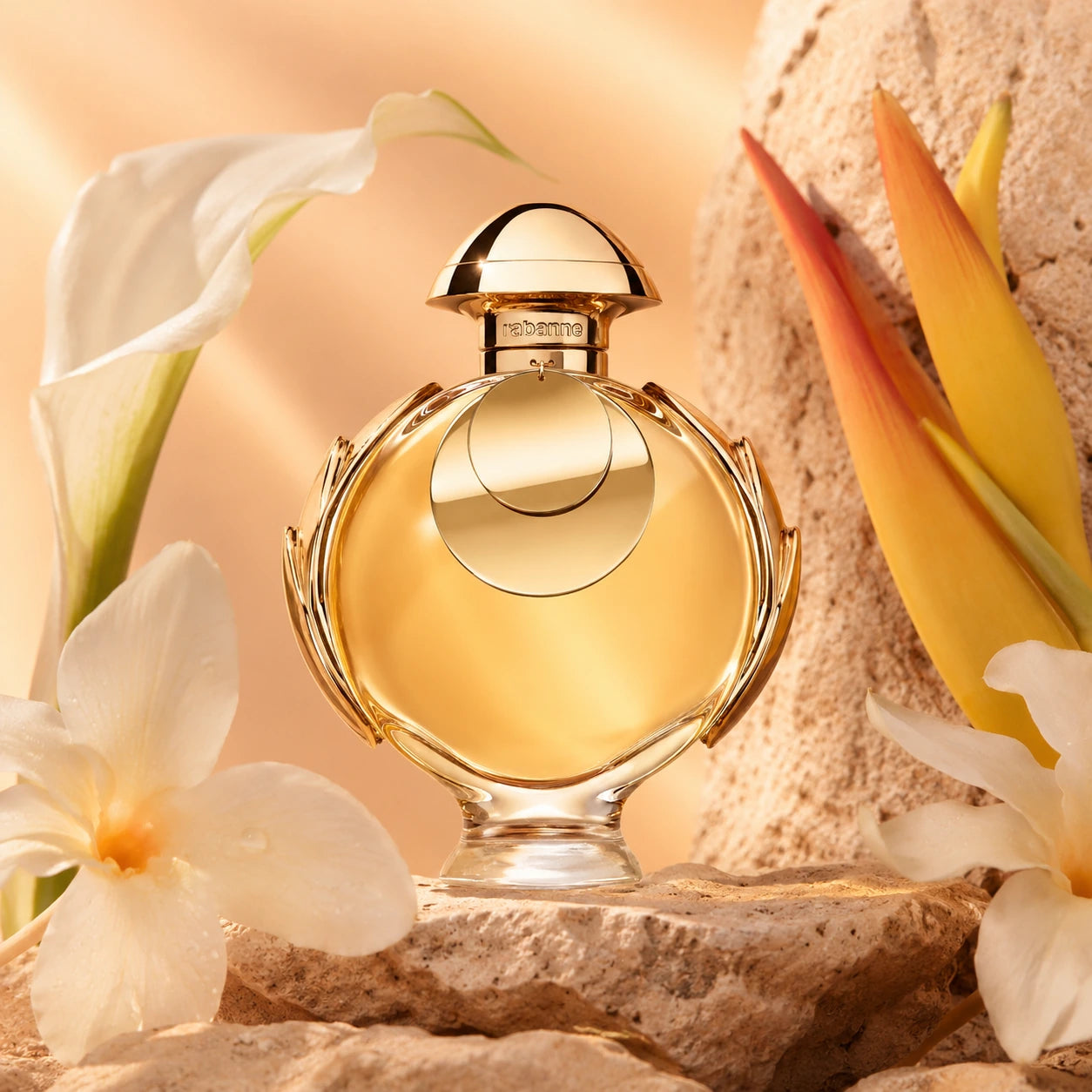Rabanne Olympéa Elixir EDP Intense 80ml clean product image featuring the original bottle and packaging in bright elegant lighting.