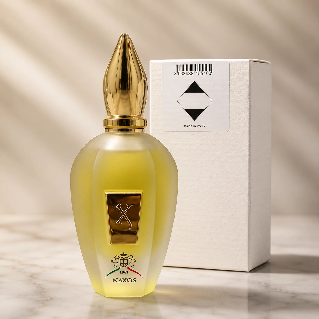 Xerjoff Naxos EDP 100ml tester bottle with gold cap and plain tester box