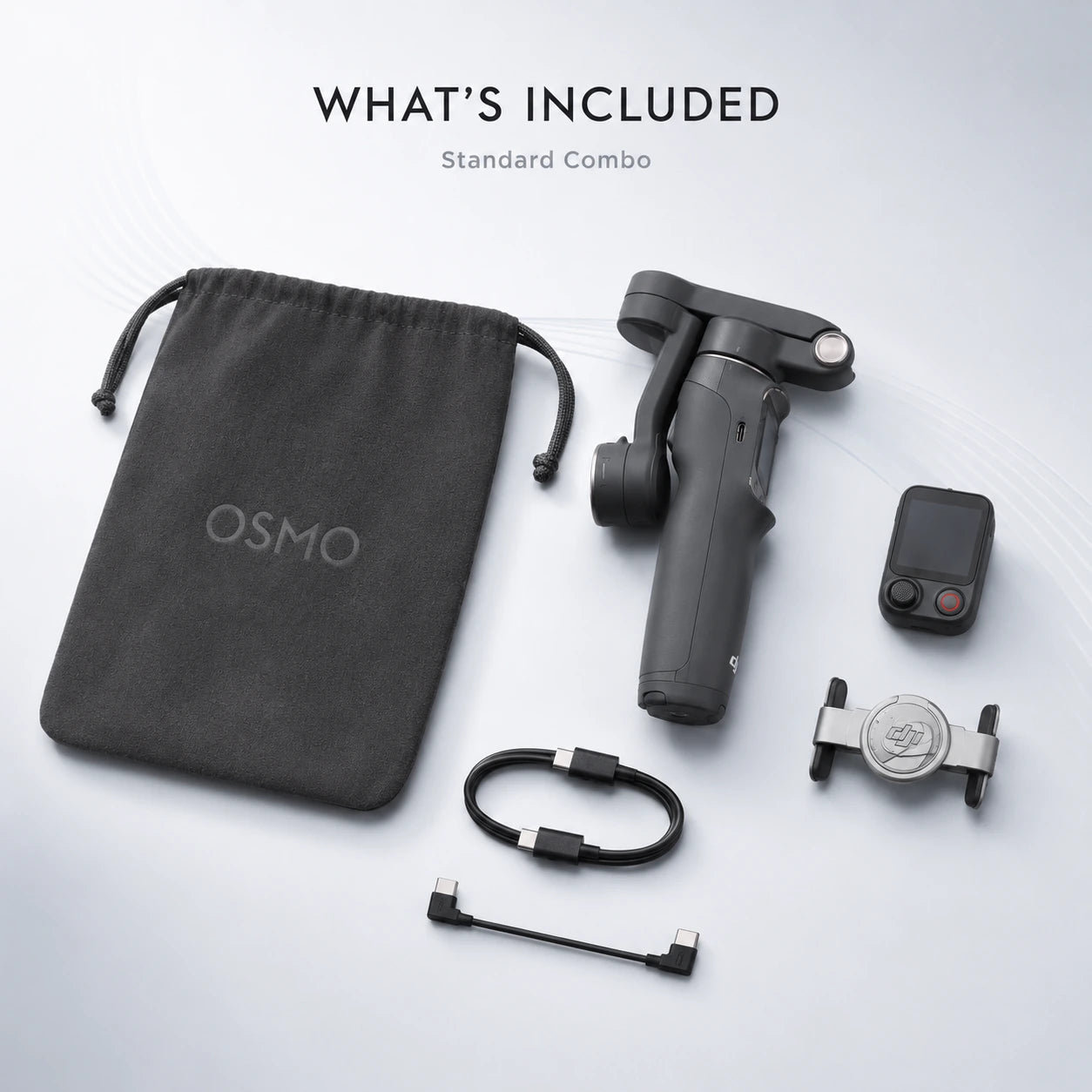 DJI Osmo Mobile 8P Standard Combo product showcase with built-in tripod, extension rod and detachable screen module at Gadgets Online NZ LTD