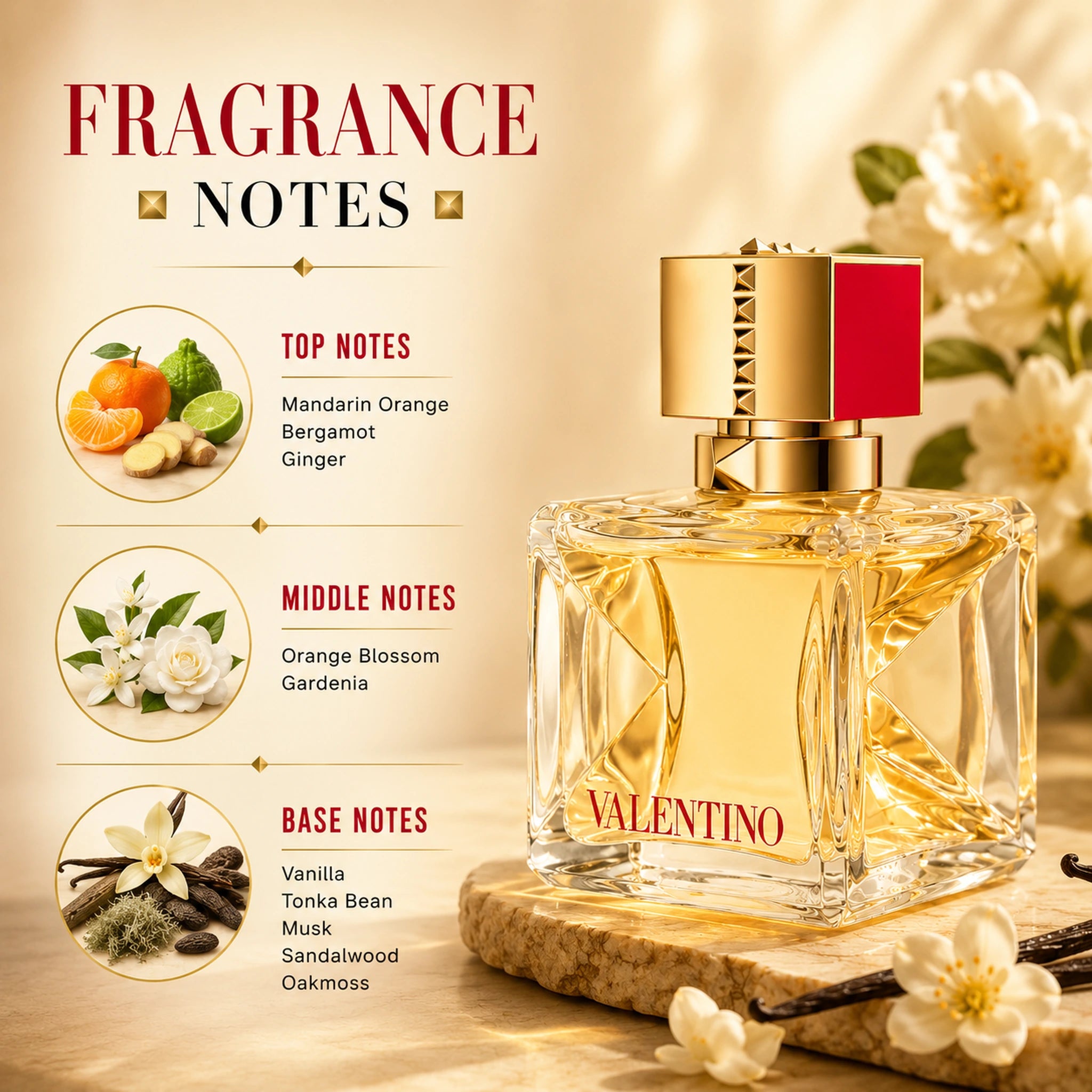Valentino Voce Viva 50ml EDP Women fragrance notes educational image at Gadgets Online NZ