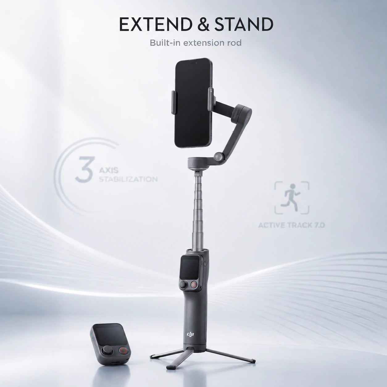 DJI Osmo Mobile 8P Standard Combo extended on tripod for stable hands-free smartphone filming at Gadgets Online NZ LTD