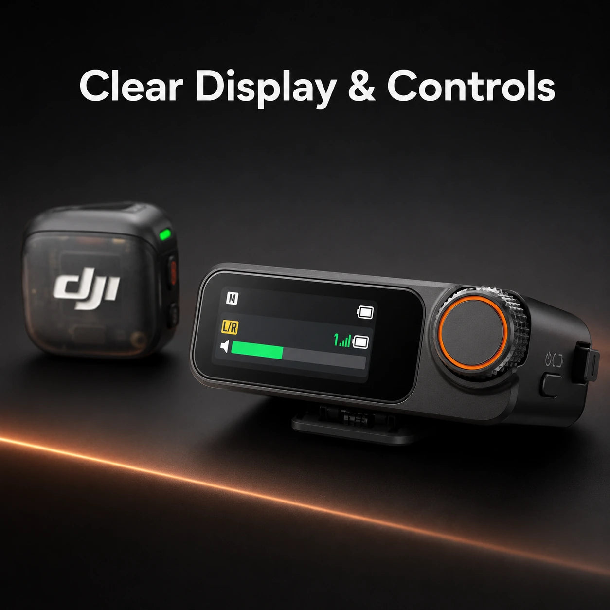 DJI device with clear display and controls on a dark background
