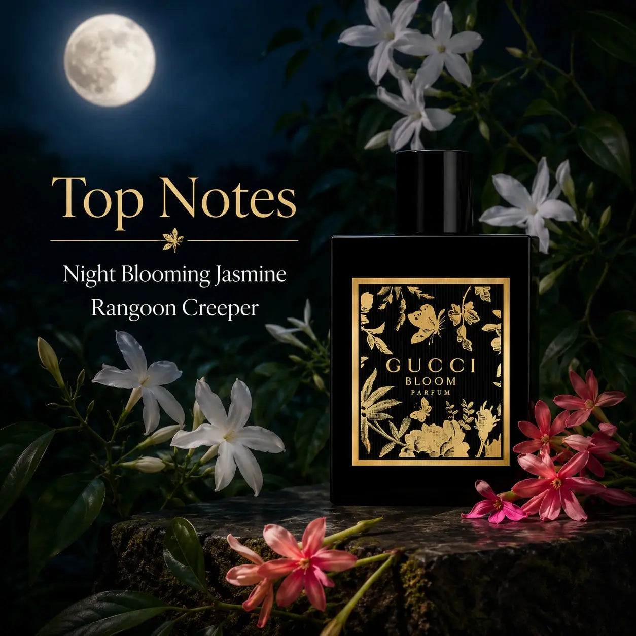 Gucci Bloom Parfum 50ml top notes image with Night Blooming Jasmine and Rangoon Creeper at Gadgets Online NZ