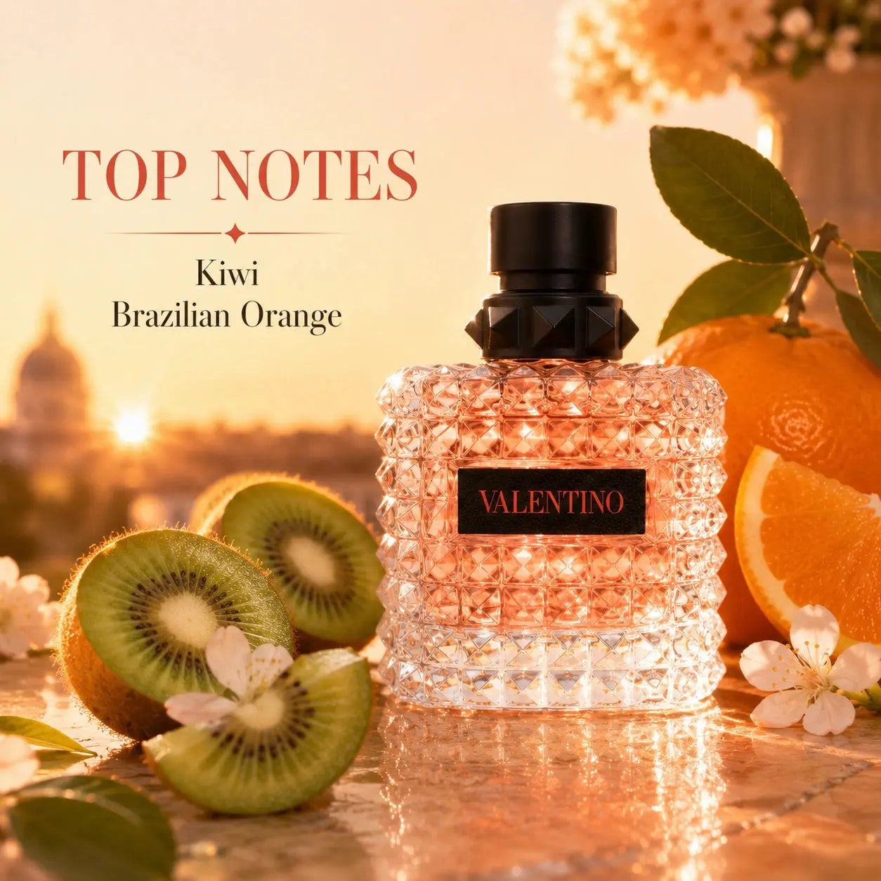Valentino Donna Born In Roma Coral Fantasy top notes image with kiwi and Brazilian orange at Gadgets Online NZ
