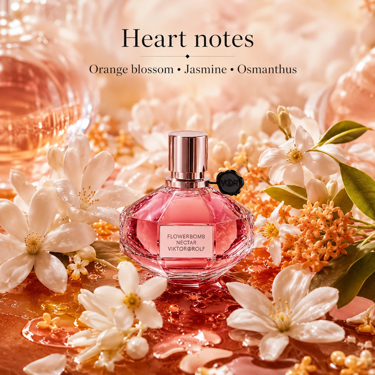 Viktor & Rolf Flowerbomb Nectar EDP 90ml top notes image with bright floral-fruity luxury mood, Gadgets Online NZ