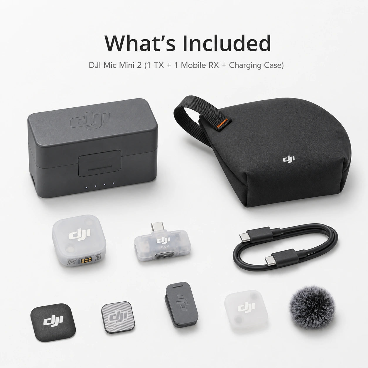 DJI Mic Mini 2 1 TX 1 Mobile RX charging case box contents at Gadgets Online NZ