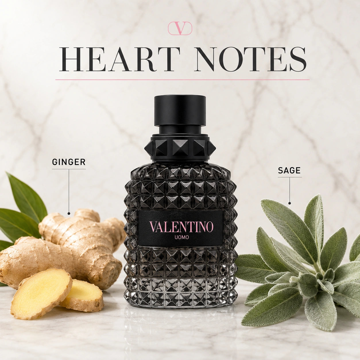 Valentino Uomo Born In Roma EDT 50ml heart notes image with ginger and sage at Gadgets Online NZ