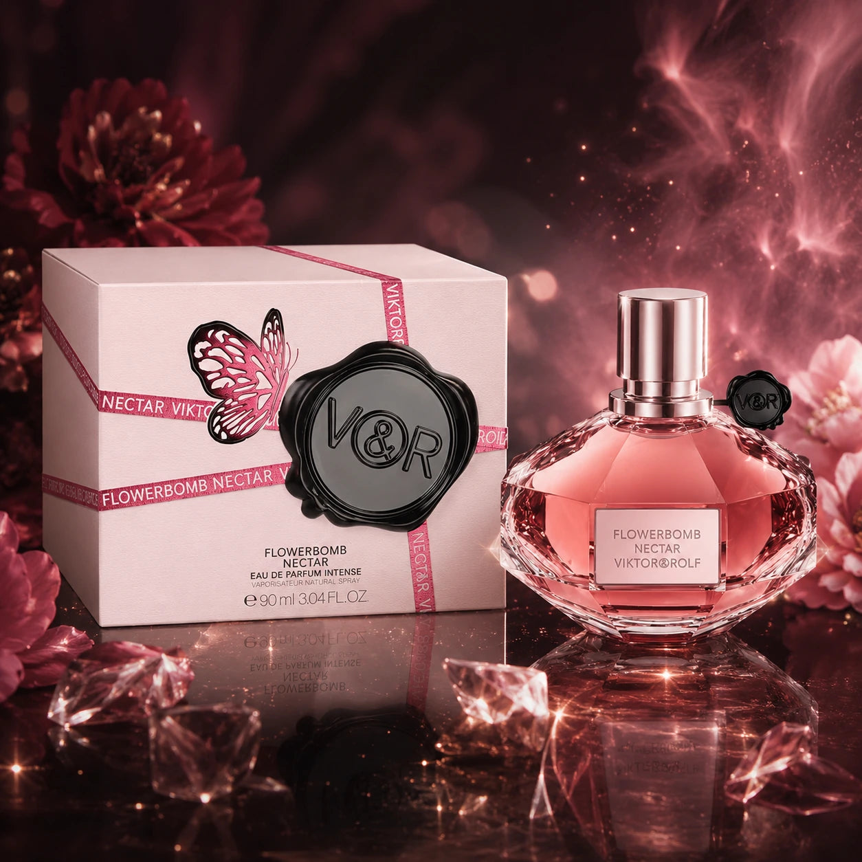 Viktor & Rolf Flowerbomb Nectar EDP 90ml heart notes image with rich floral elegance and premium perfume styling, Gadgets Online NZ