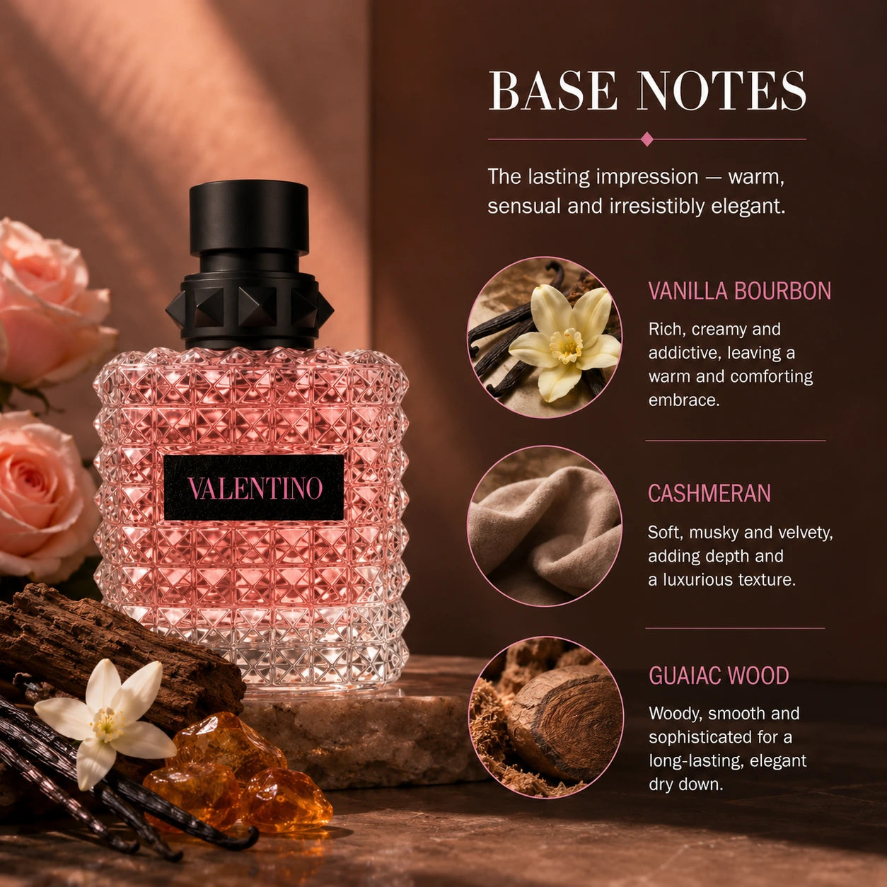 Valentino Donna Born In Roma EDP base notes vanilla bourbon cashmeran guaiac wood image