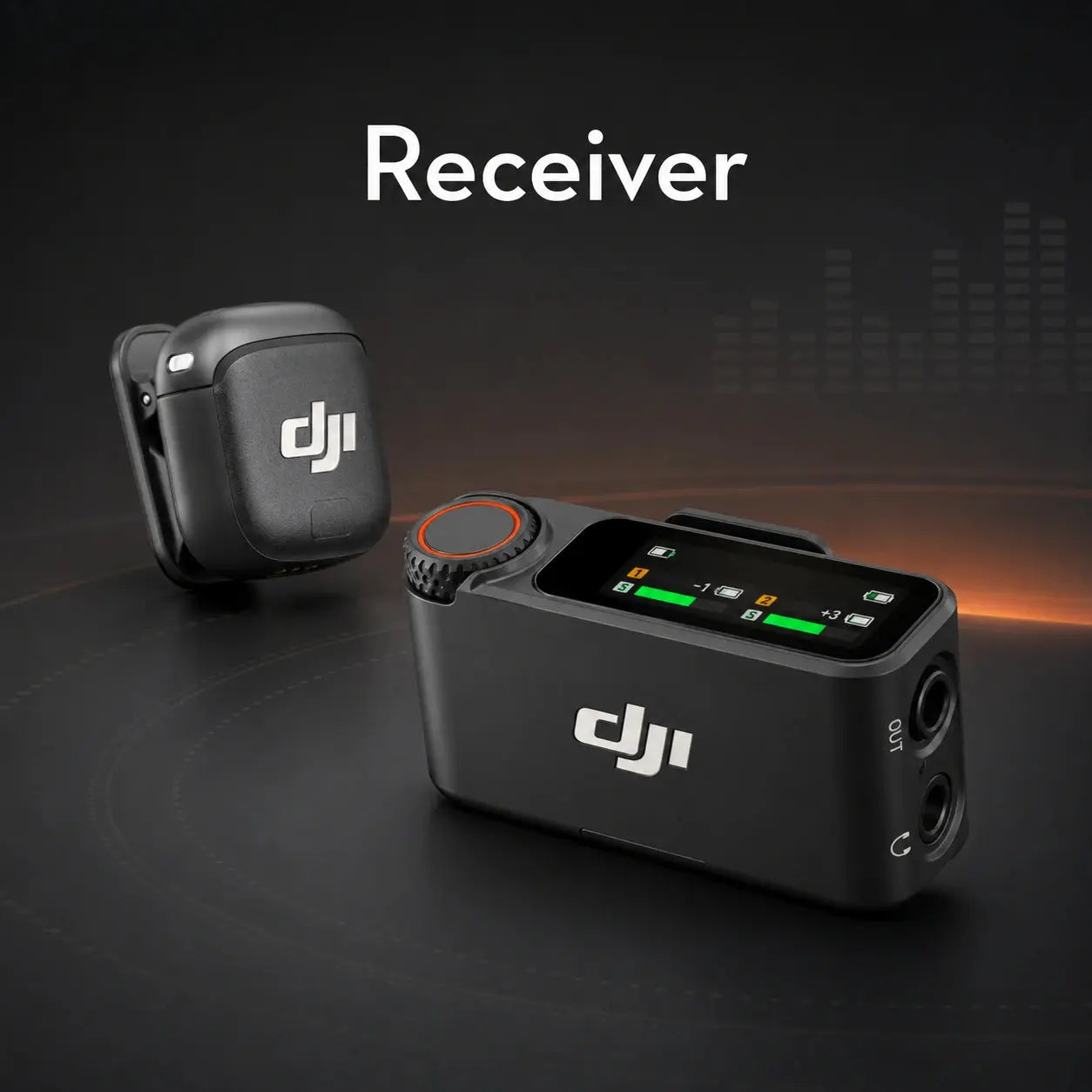 DJI receiver device with a black background