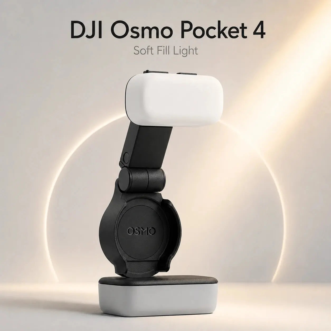 DJI Osmo Pocket 4 Fill Light minimalist product showcase with clean studio presentation at Gadgets Online NZ.