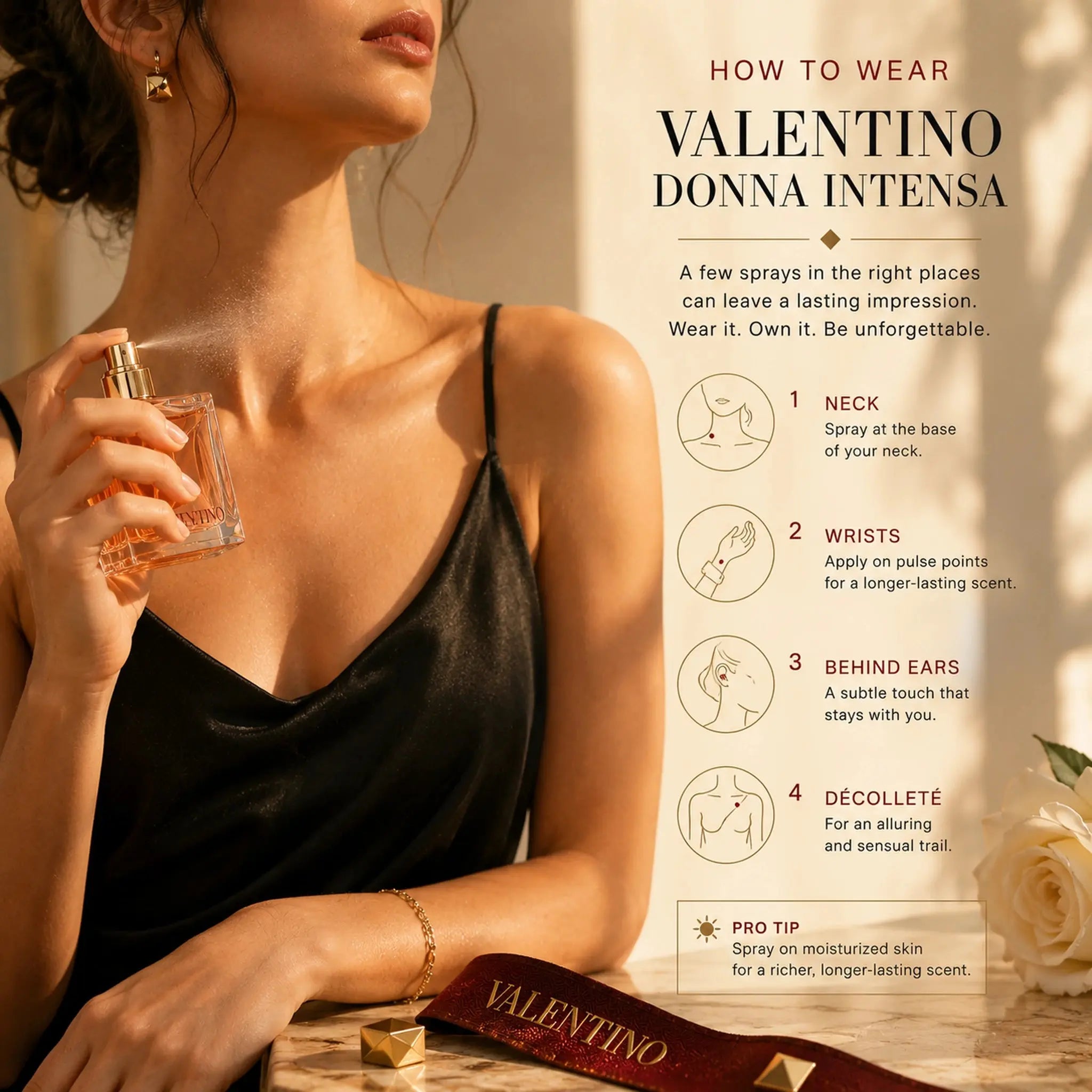 Valentino Voce Viva Intensa how to wear fragrance guide image at Gadgets Online NZ
