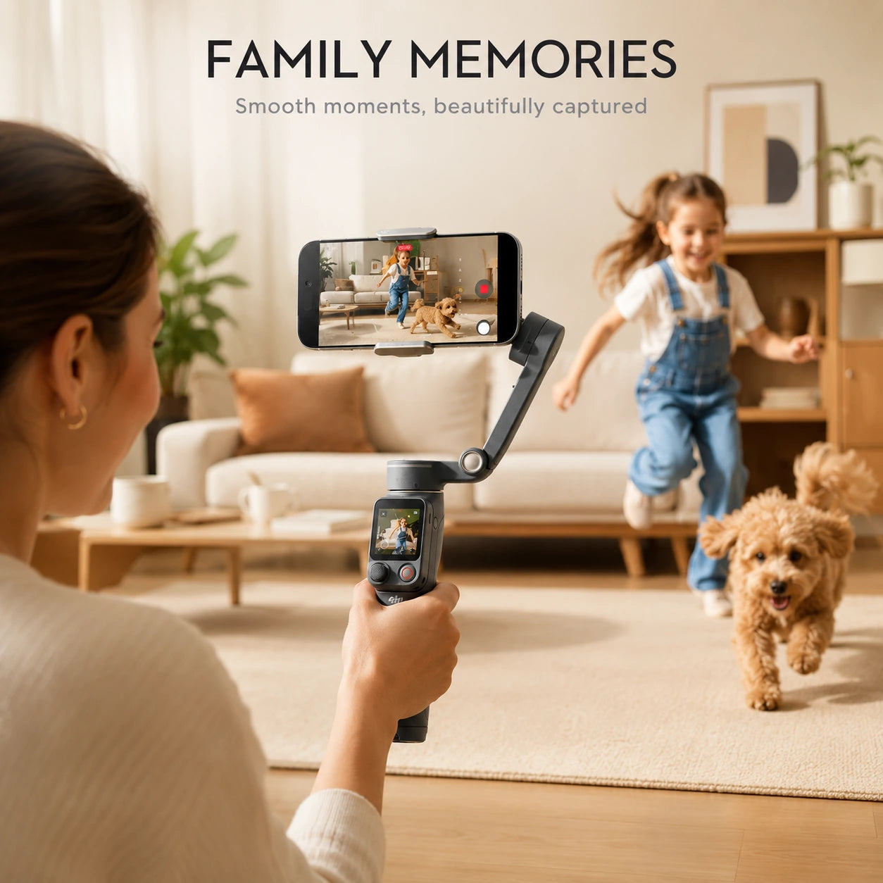 DJI Osmo Mobile 8P Standard Combo capturing family moments smoothly in an outdoor lifestyle scene at Gadgets Online NZ LTD