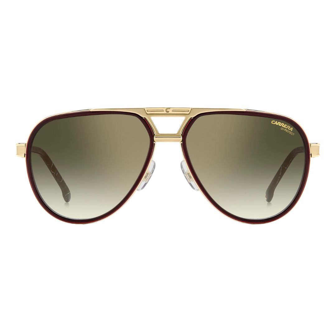 Carrera 1076/S men's hexagonal pilot Gold-framed sunglasses with a gradient lens on a white background