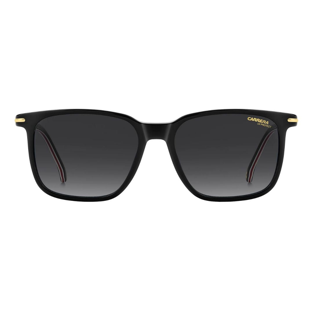 Carrera 367/S men's rectangular Black sunglasses with gold accents on a white background